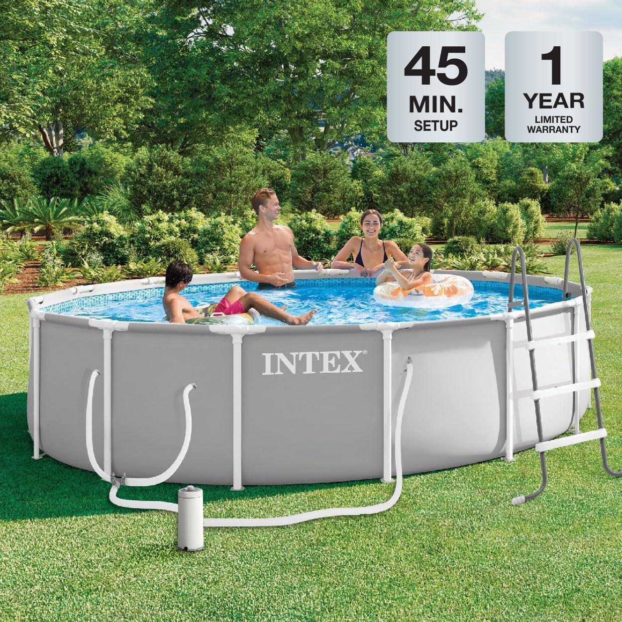 imageINTEX 26723EP Prism Frame Above Ground Swimming Pool Set 15ft x 42in Includes 1000 GPH Cartridge Filter Pump Removable Ladder Pool Cover Ground Cloth