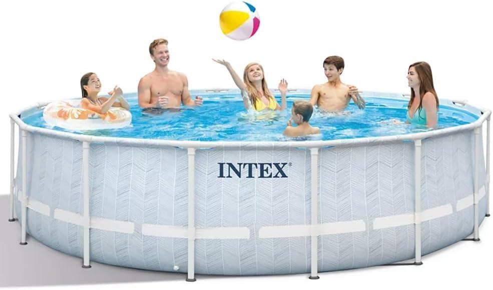 imageIntex 16 x 48 Prism Frame Chevron Premium Above Ground Pool Set 5061 Gallon Capacity Hydro Aeration Technology Includes Filter Pump Ground Cloth Pool Cover amp Ladder Family Pool Ages 6