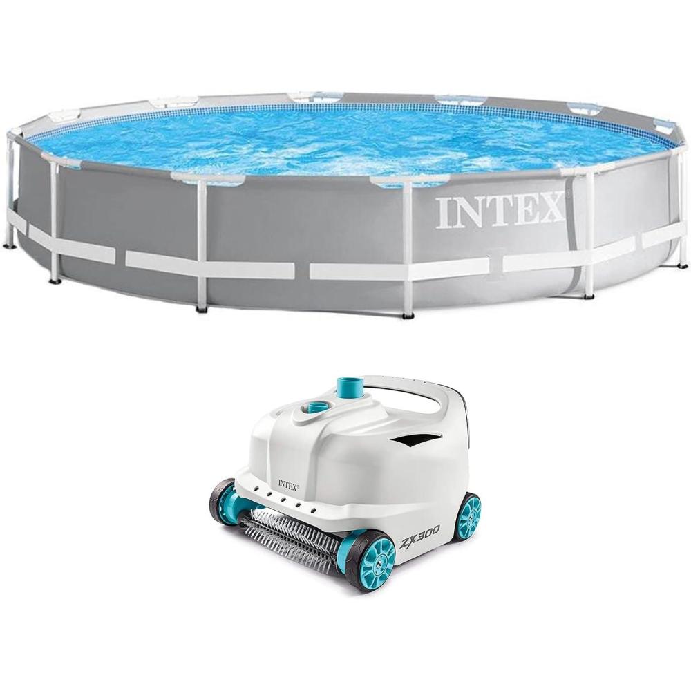 imageIntex 26710EH 12ft x 30in Prism Frame Outdoor Above Ground Round Swimming Pool amp Robot Vacuum Cleaner Fits up to 6 People Filter Pump Not Included