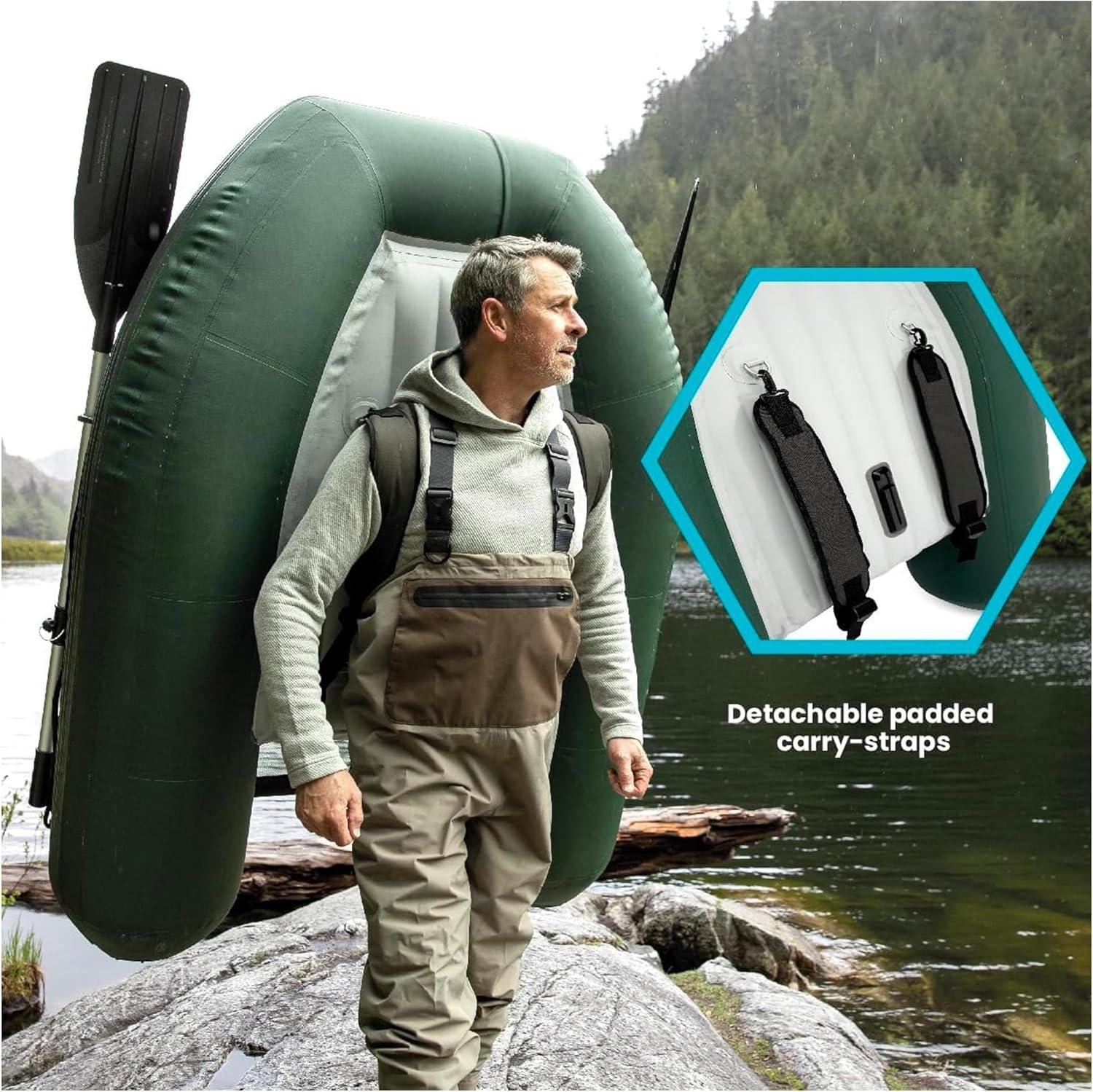 imageINTEX Big Catch Pro Inflatable Fishing Float Tube Includes Deluxe 54in Boat Oars and HighOutput Pump Detachable Fishing Rod Holders Mesh Fish Ruler HeavyDuty Backpack 308lb Weight Capacity