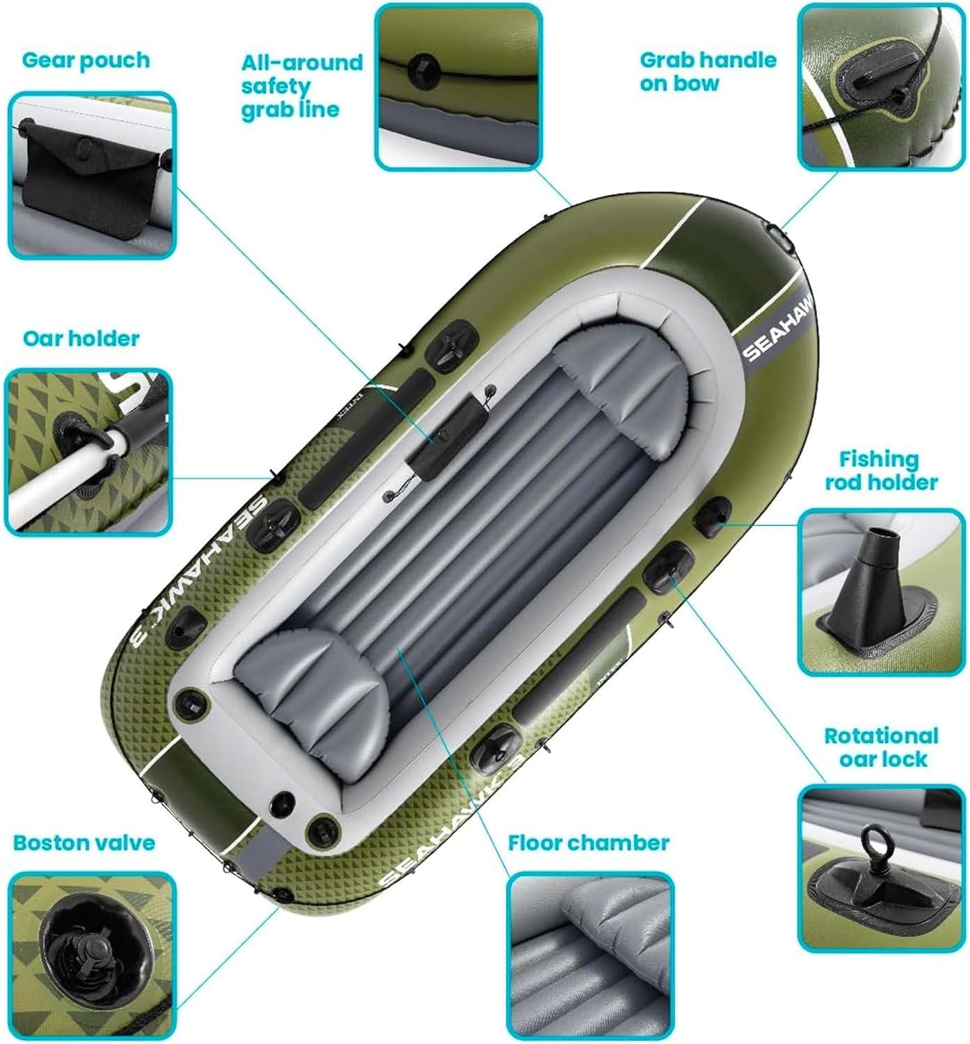 imageINTEX Seahawk Inflatable Boat Series Includes Boat Oars and HighOutput Pump Fishing Rod Holders Gear PouchDark Green