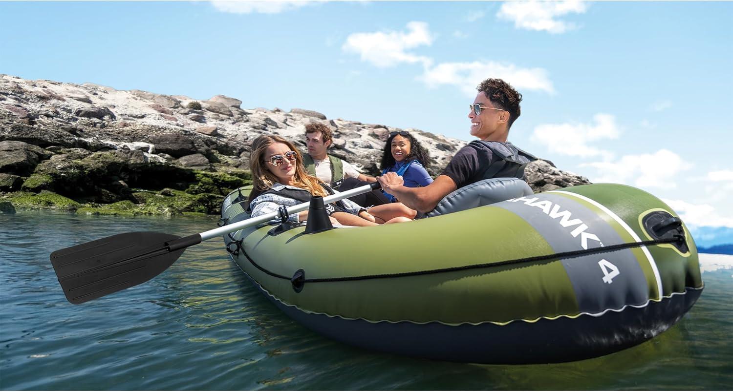 imageINTEX Seahawk Inflatable Boat Series Includes Boat Oars and HighOutput Pump Fishing Rod Holders Gear PouchDark Green