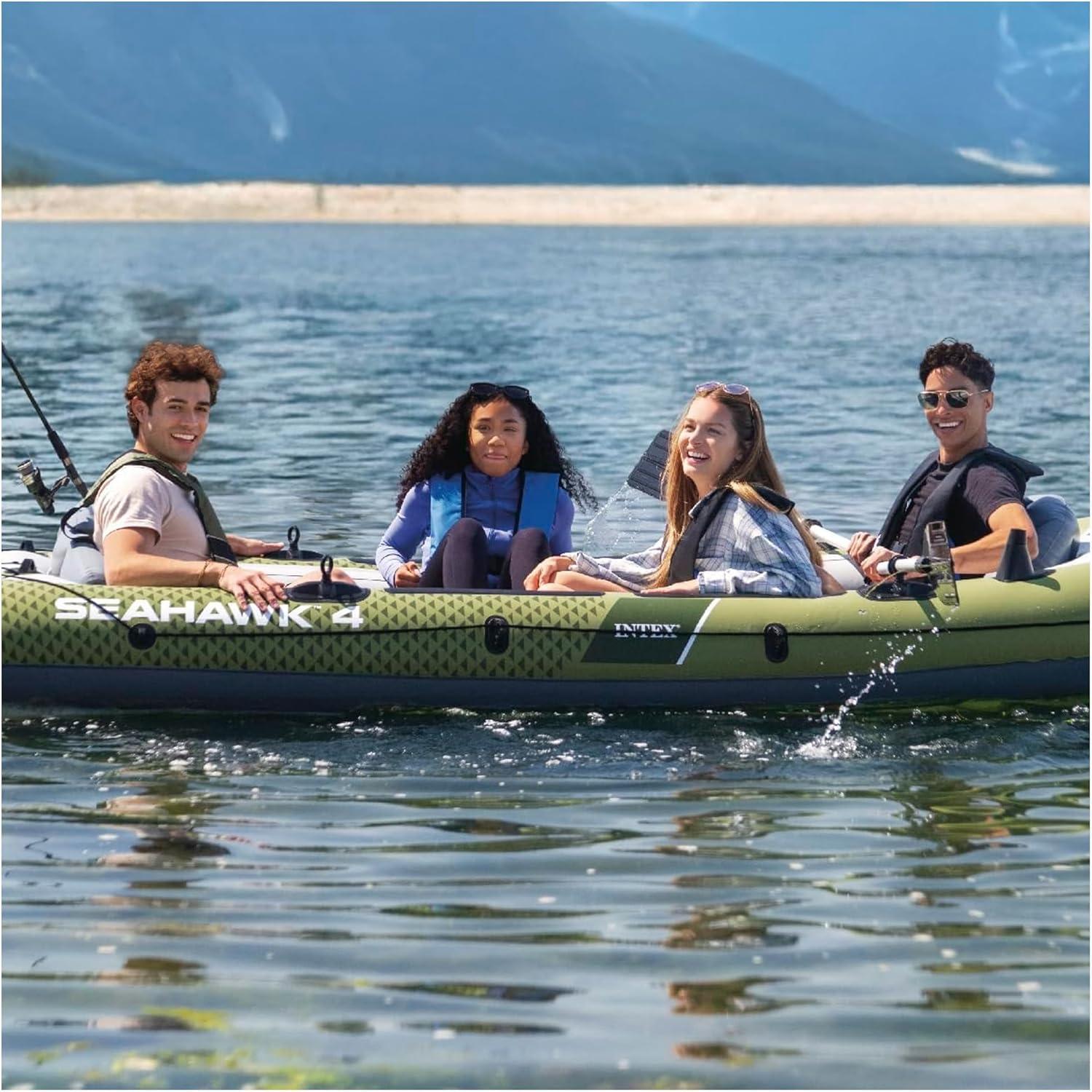 imageINTEX Seahawk Inflatable Boat Series Includes Boat Oars and HighOutput Pump Fishing Rod Holders Gear PouchDark Green