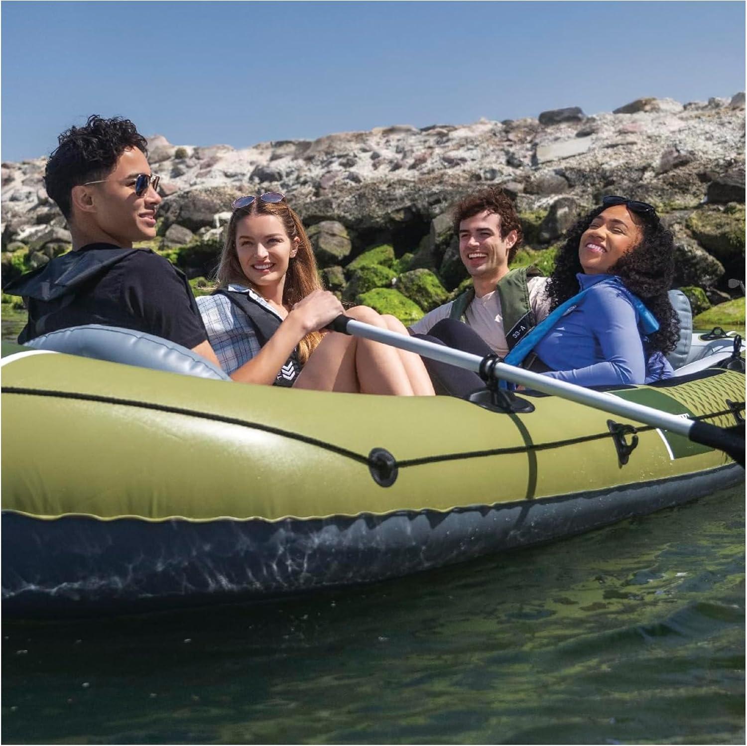 imageINTEX Seahawk Inflatable Boat Series Includes Boat Oars and HighOutput Pump Fishing Rod Holders Gear PouchDark Green