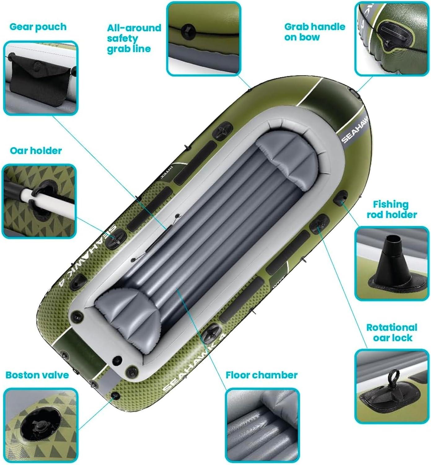 imageINTEX Seahawk Inflatable Boat Series Includes Boat Oars and HighOutput Pump Fishing Rod Holders Gear PouchDark Green