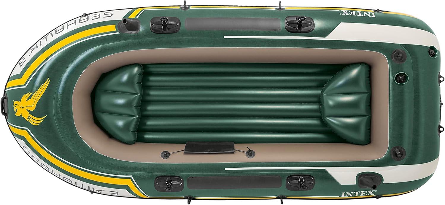 imageINTEX Seahawk Inflatable Boat Series Includes Boat Oars and HighOutput Pump Fishing Rod Holders Gear PouchLight Green
