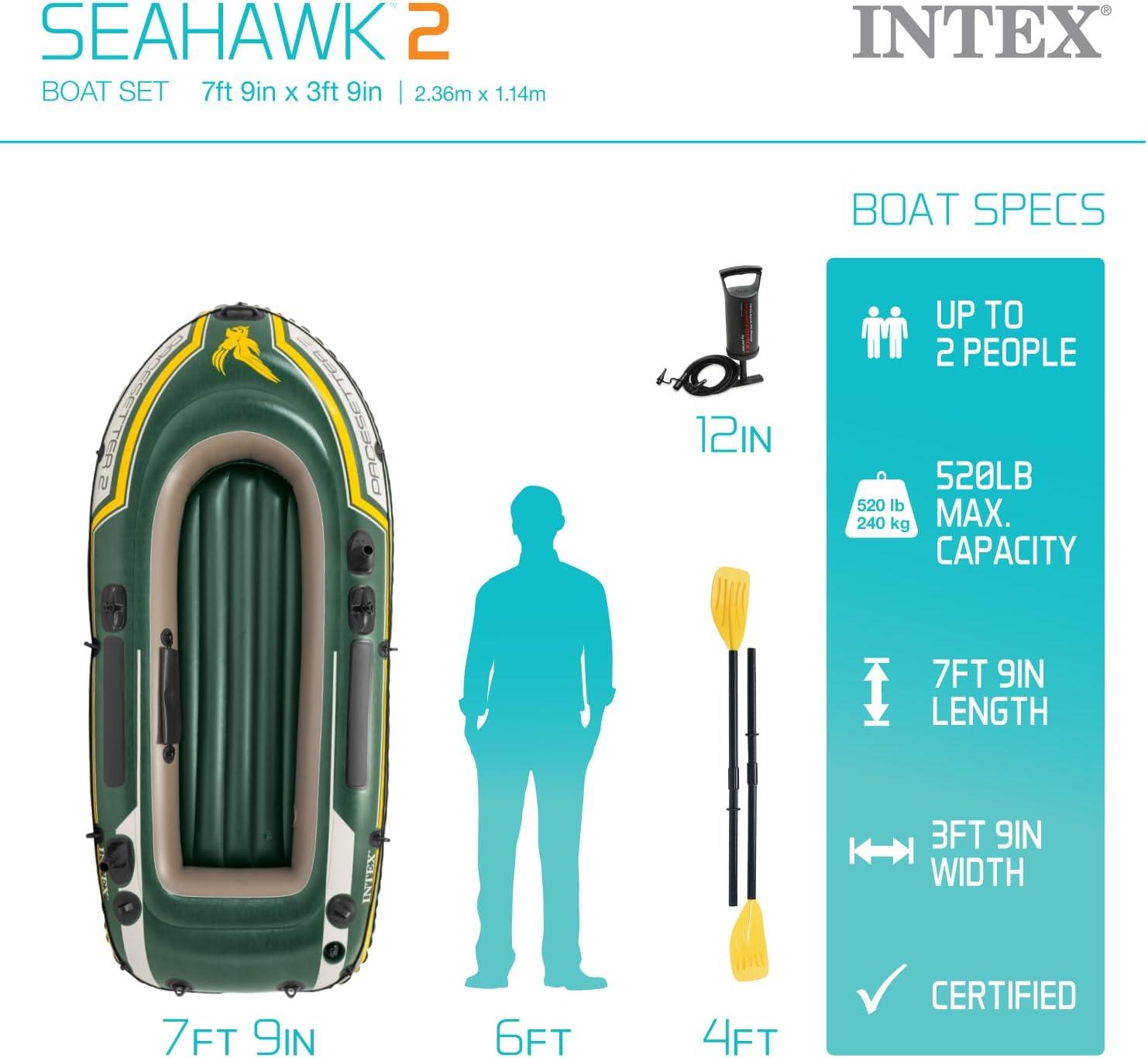 imageINTEX Seahawk Inflatable Boat Series Includes Boat Oars and HighOutput Pump Fishing Rod Holders Gear PouchLight Green