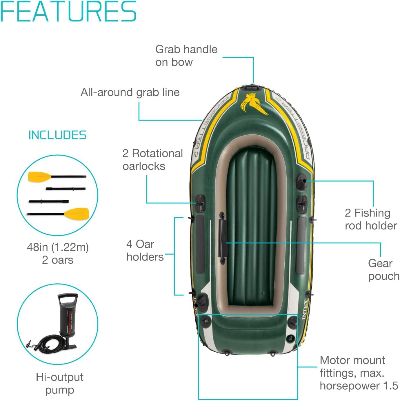 imageINTEX Seahawk Inflatable Boat Series Includes Boat Oars and HighOutput Pump Fishing Rod Holders Gear PouchLight Green