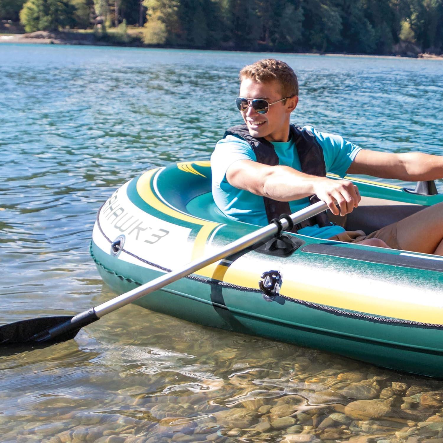 imageINTEX Seahawk Inflatable Boat Series Includes Boat Oars and HighOutput Pump Fishing Rod Holders Gear PouchLight Green