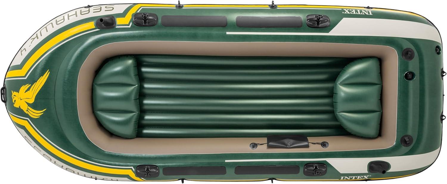 imageINTEX Seahawk Inflatable Boat Series Includes Boat Oars and HighOutput Pump Fishing Rod Holders Gear PouchLight Green