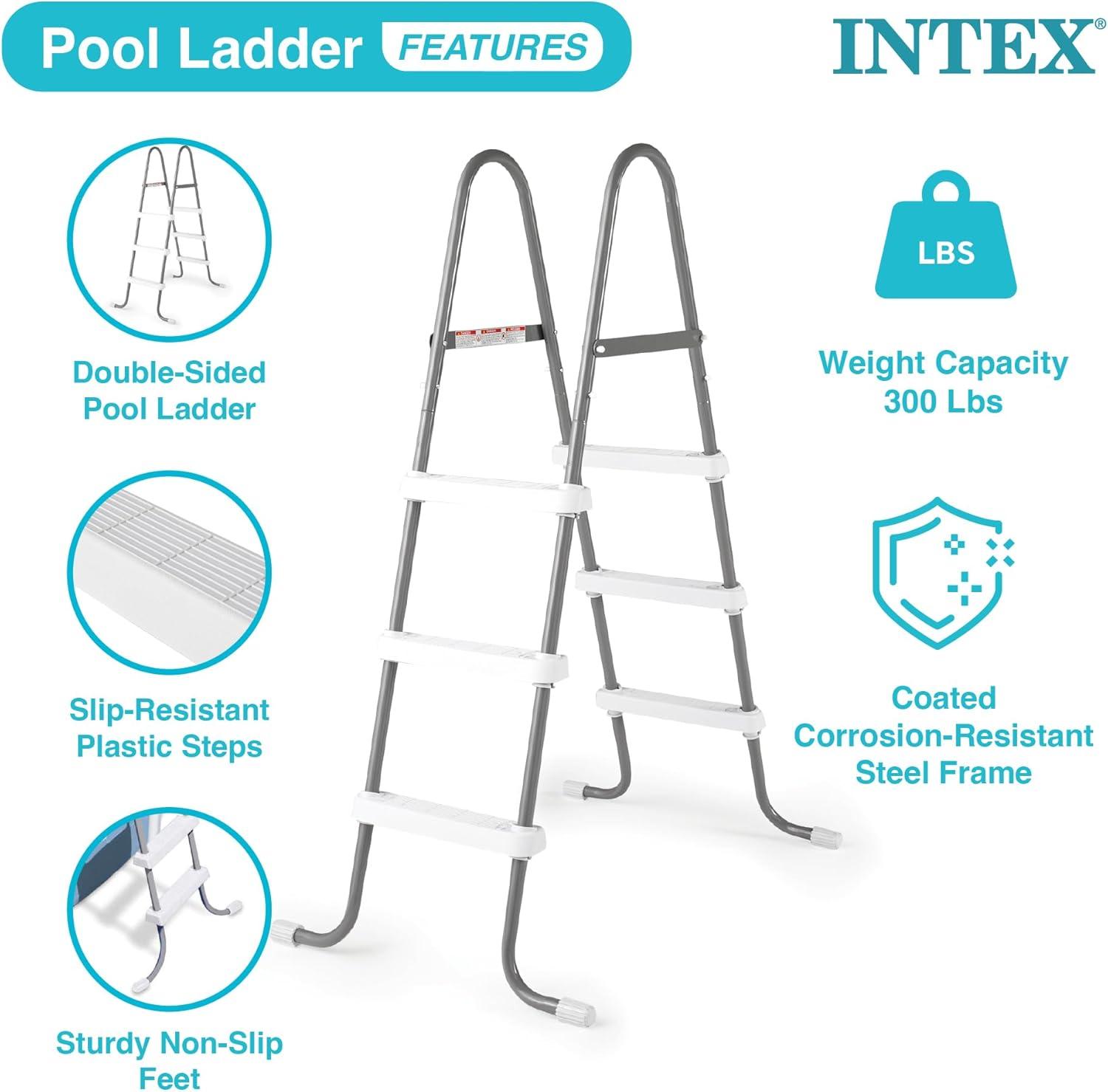 imageIntex 12 x 30 Round Metal Frame Outdoor Above Ground Swimming Pool Set with Filter Pump Cartridges 42 Inch Steel Pool Ladder and Secure Cover