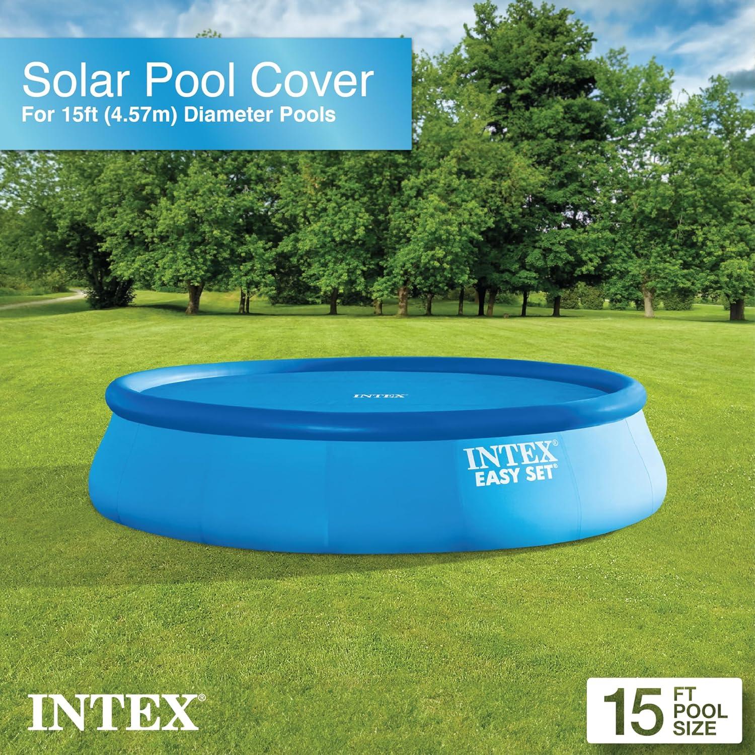imageIntex 15ft x 48in Easy Set Above Ground Inflatable Ring Top Swimming Pool with Filter Catridge Pump and Solar Cover