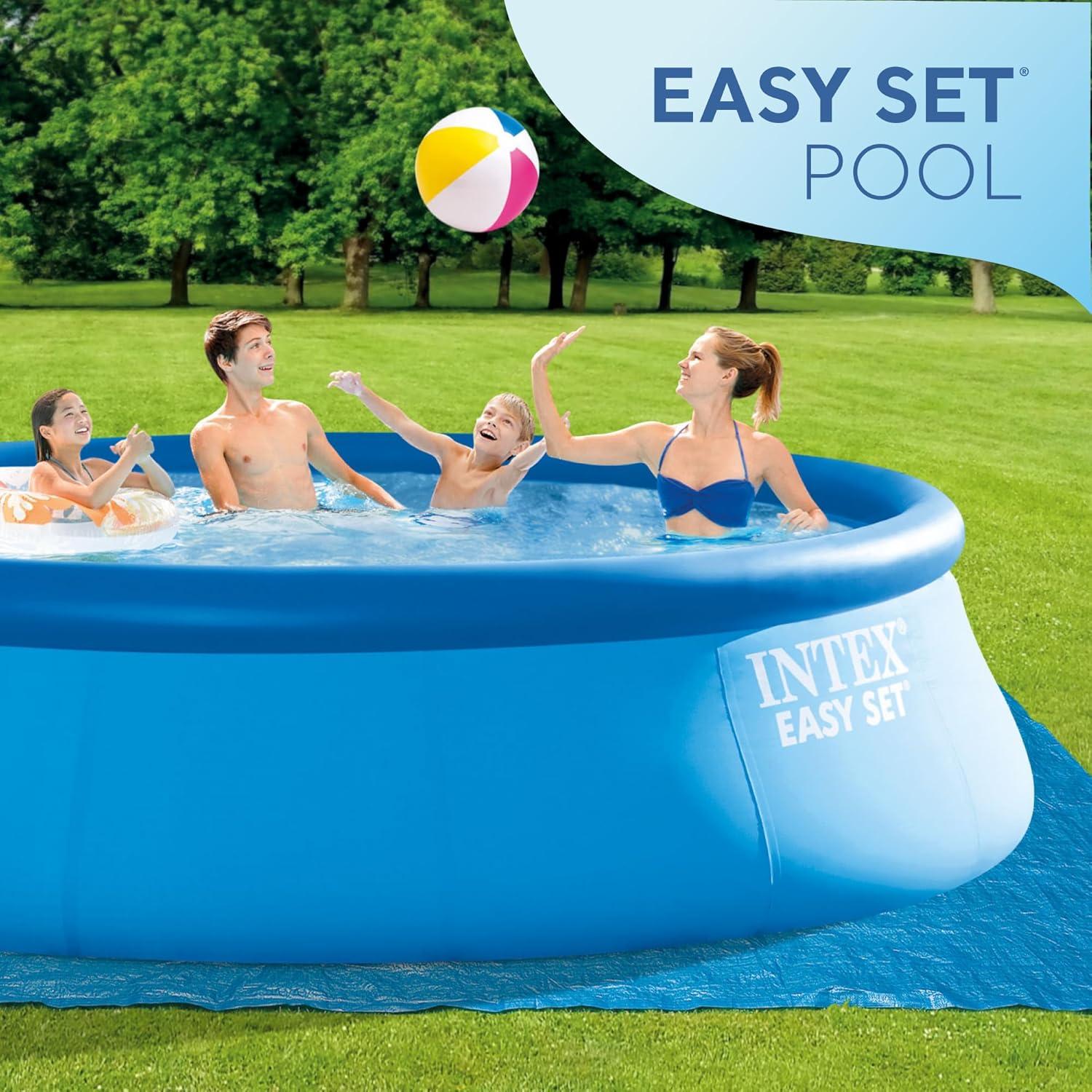 imageIntex 15x48 Round Inflatable Outdoor Above Ground Swimming Pool Set with Ladder Filter Pump and Deluxe Maintenance Pool Cleaning Kit for Backyards