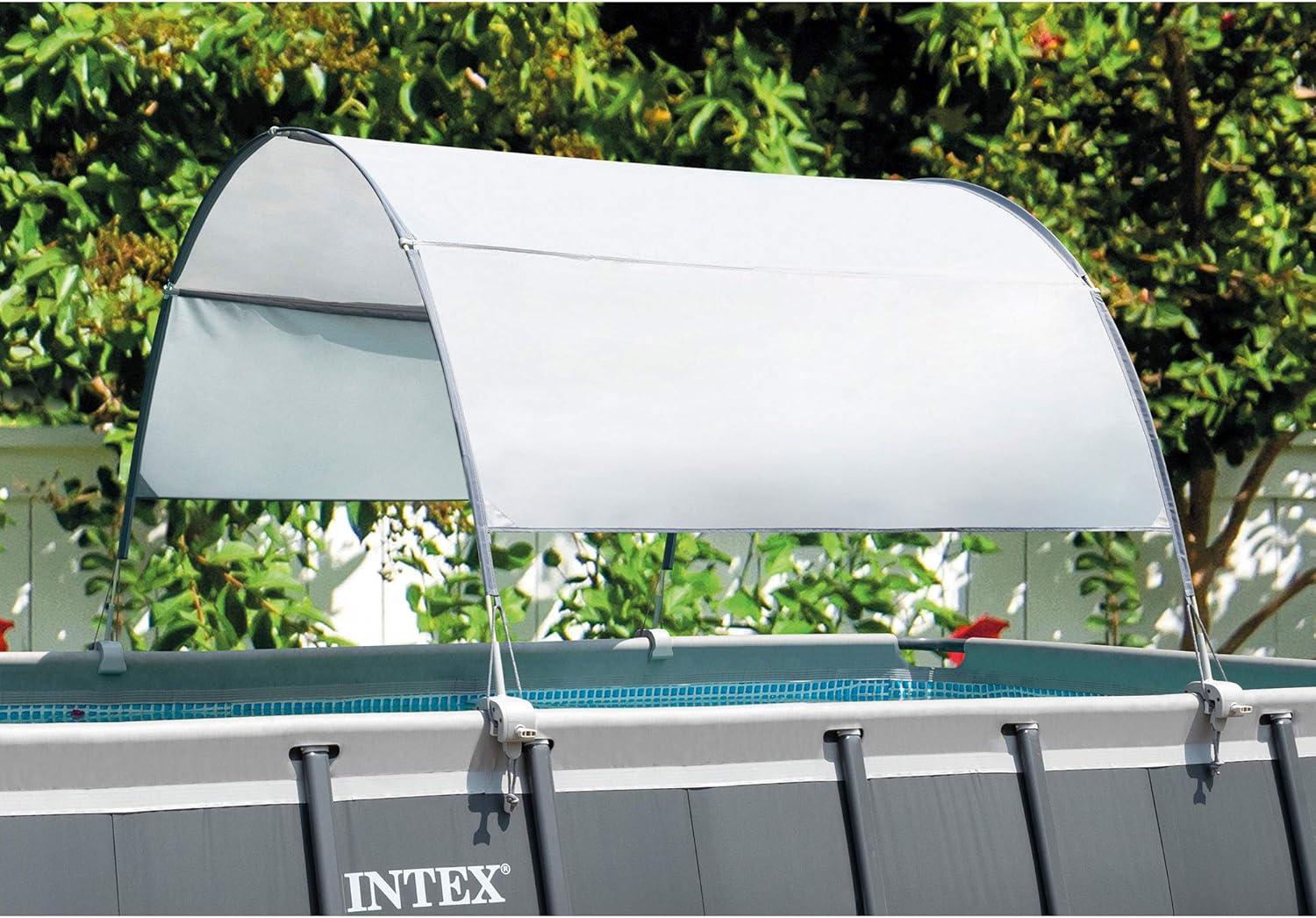 imageIntex 16 Foot by 42 inches Frame Rectangular Above Ground Swimming Pool Set with Filter Pump Ladder Ground Cloth Protective Canopy and Pool Cover