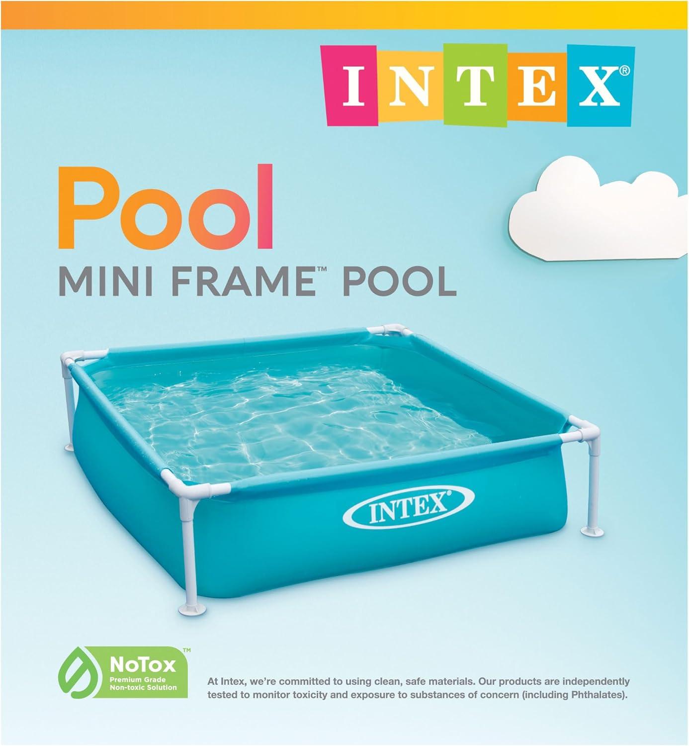 imageIntex 4 Foot x 12 Inch Miniature Durable Vinyl Outdoor Above Ground Frame Kiddie Swimming and Teaching Baby Pool for Ages 3 and Up BlueBlue
