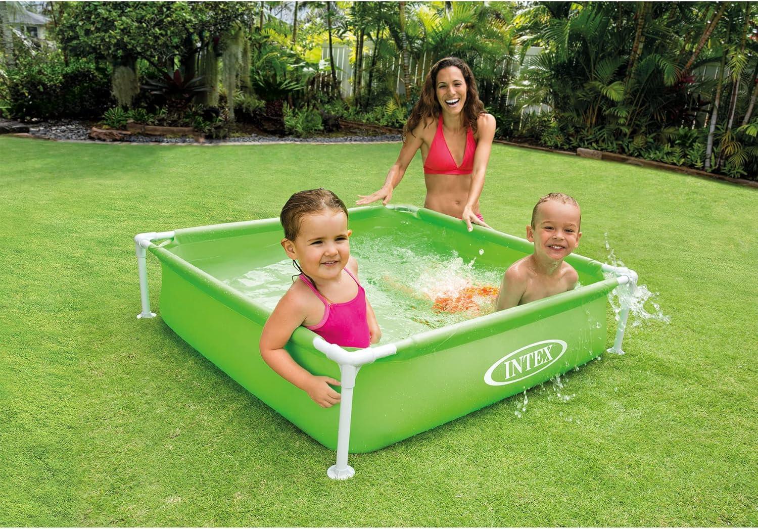 imageIntex 4 Foot x 12 Inch Miniature Durable Vinyl Outdoor Above Ground Frame Kiddie Swimming and Teaching Baby Pool for Ages 3 and Up BlueGreen