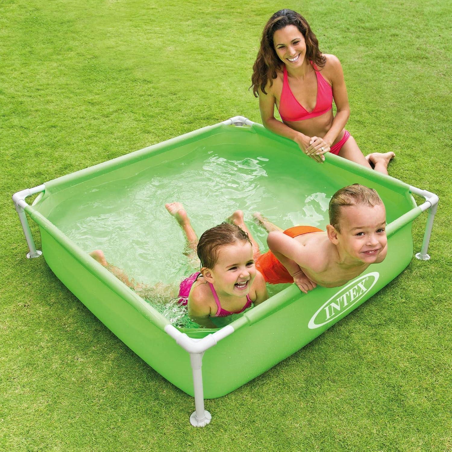 imageIntex 4 Foot x 12 Inch Miniature Durable Vinyl Outdoor Above Ground Frame Kiddie Swimming and Teaching Baby Pool for Ages 3 and Up BlueGreen
