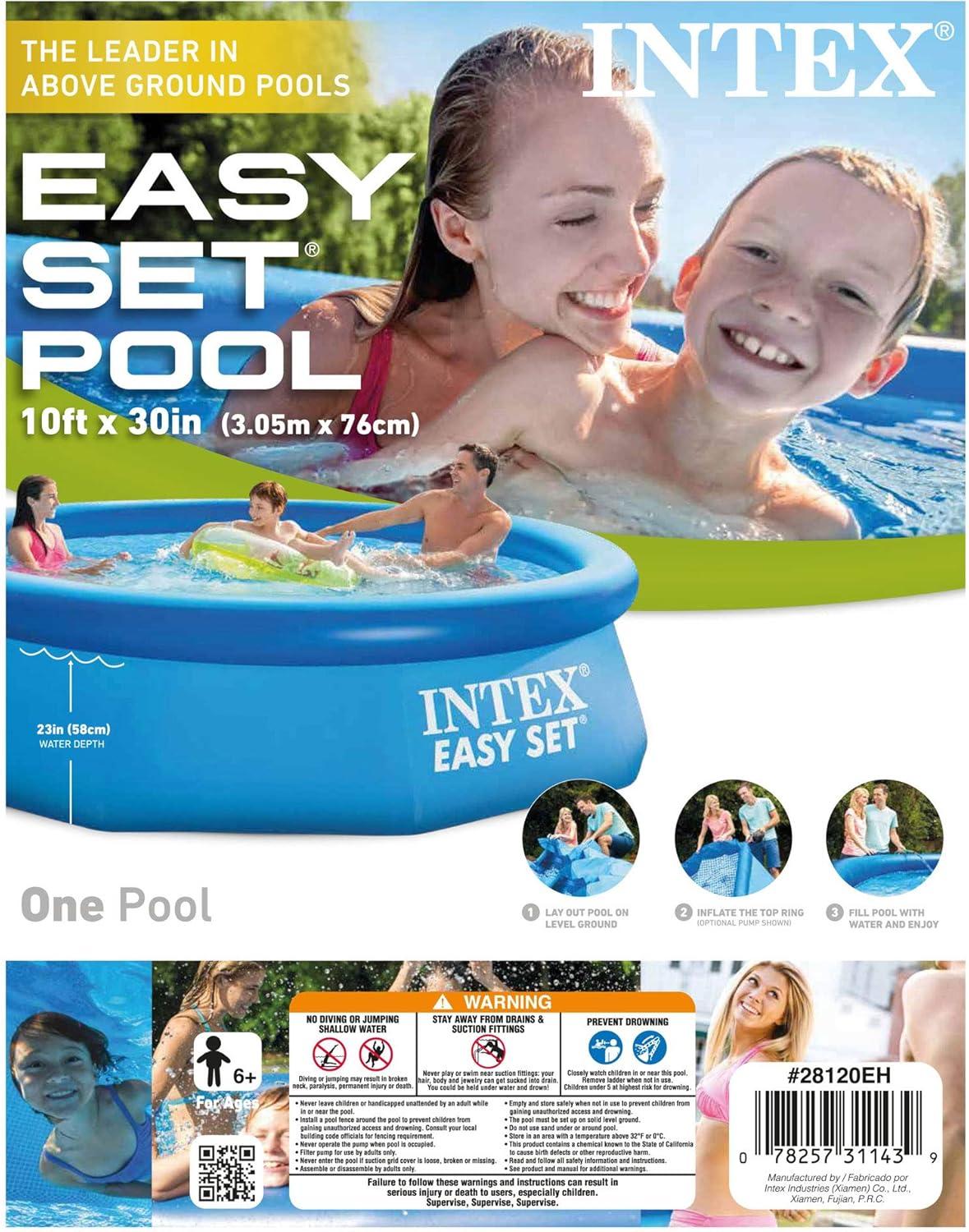 imageIntex Easy Set 10 Foot x 30 Inch Above Ground Inflatable Round Swimming Pool with 30 Gauge 3 Ply Side Walls and Drain Plug Blue