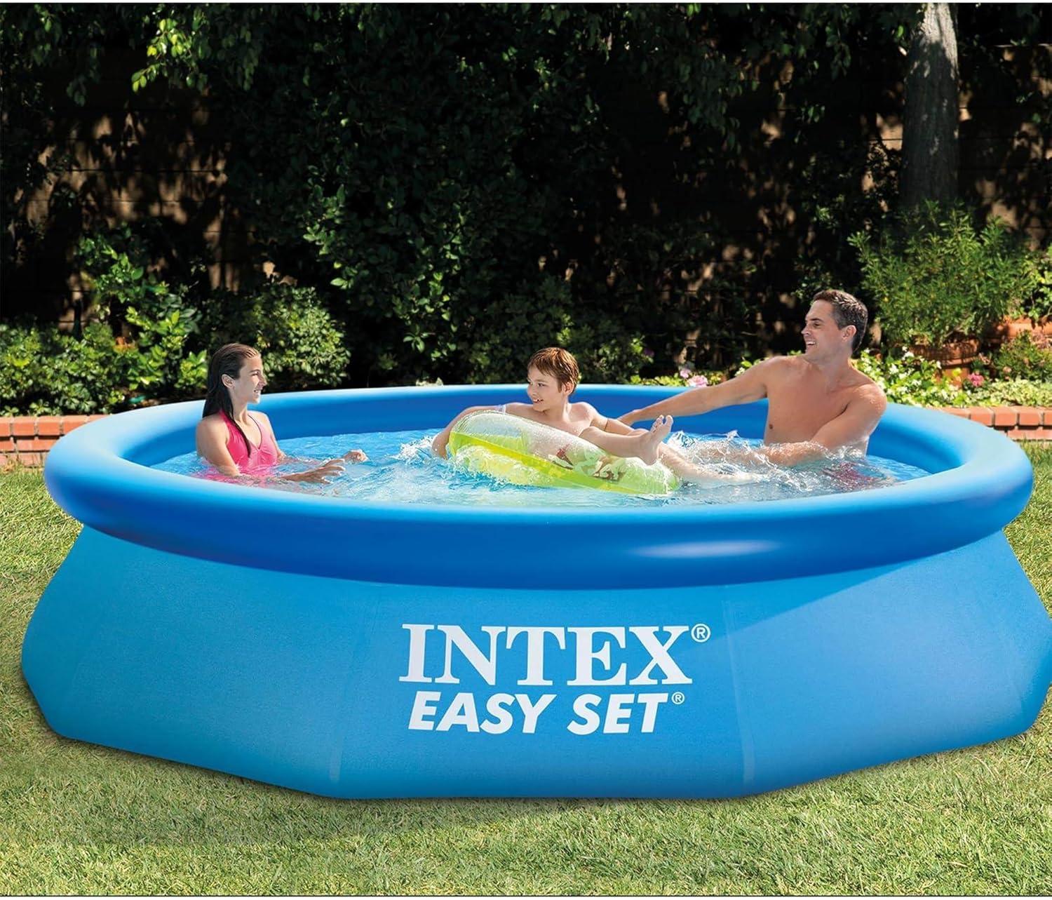 imageIntex Easy Set 10 Foot x 30 Inch Above Ground Inflatable Round Swimming Pool with 30 Gauge 3 Ply Side Walls and Drain Plug Blue
