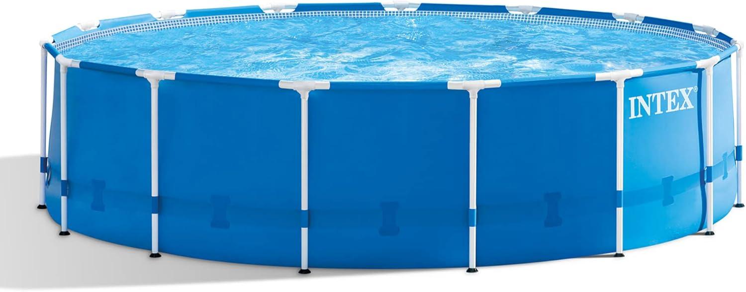 imageIntex Metal Frame 15 x 48 Round Above Ground Swimming Pool Set with Filter Pump Ladder and Cover with Maintenance Accessory Vacuum and Skimmer Kit