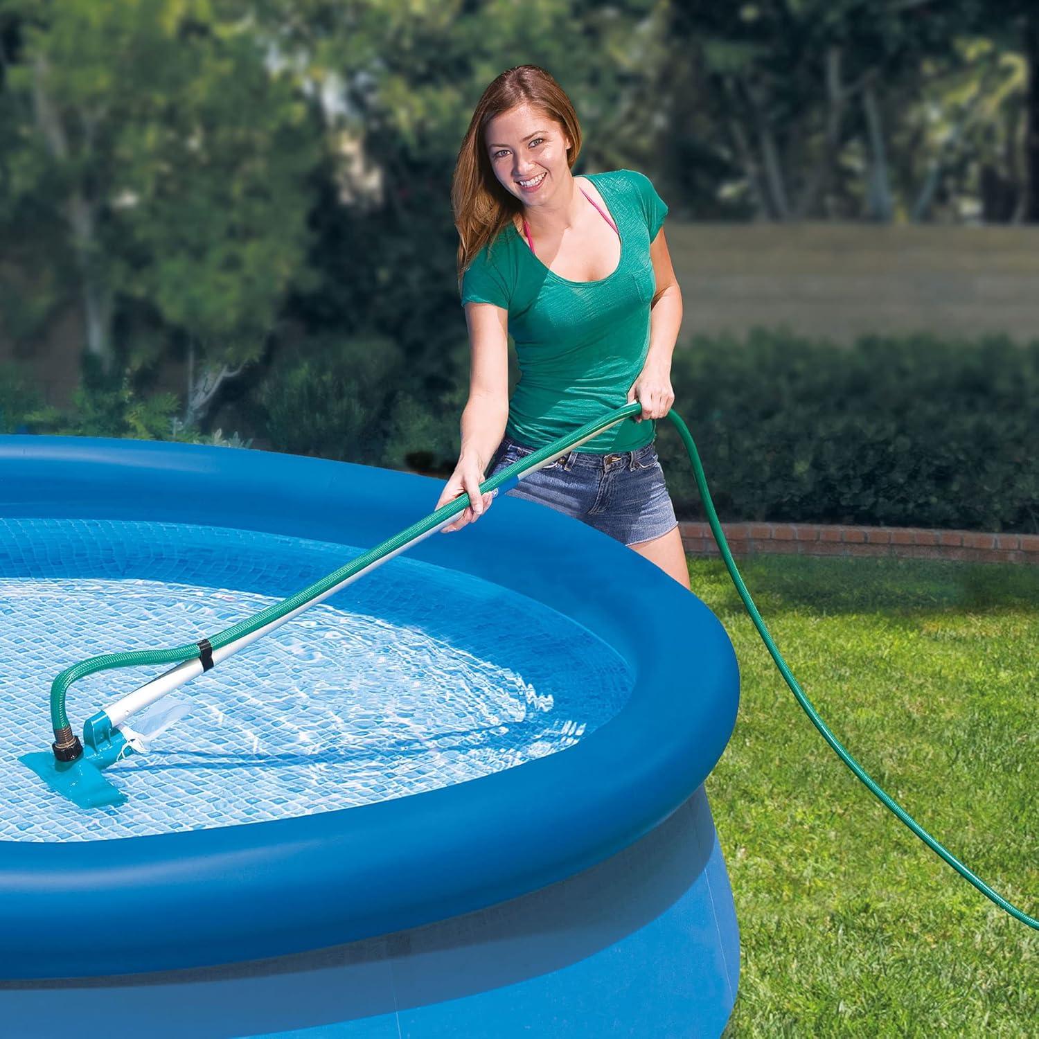 imageIntex Metal Frame 15 x 48 Round Above Ground Swimming Pool Set with Filter Pump Ladder and Cover with Maintenance Accessory Vacuum and Skimmer Kit