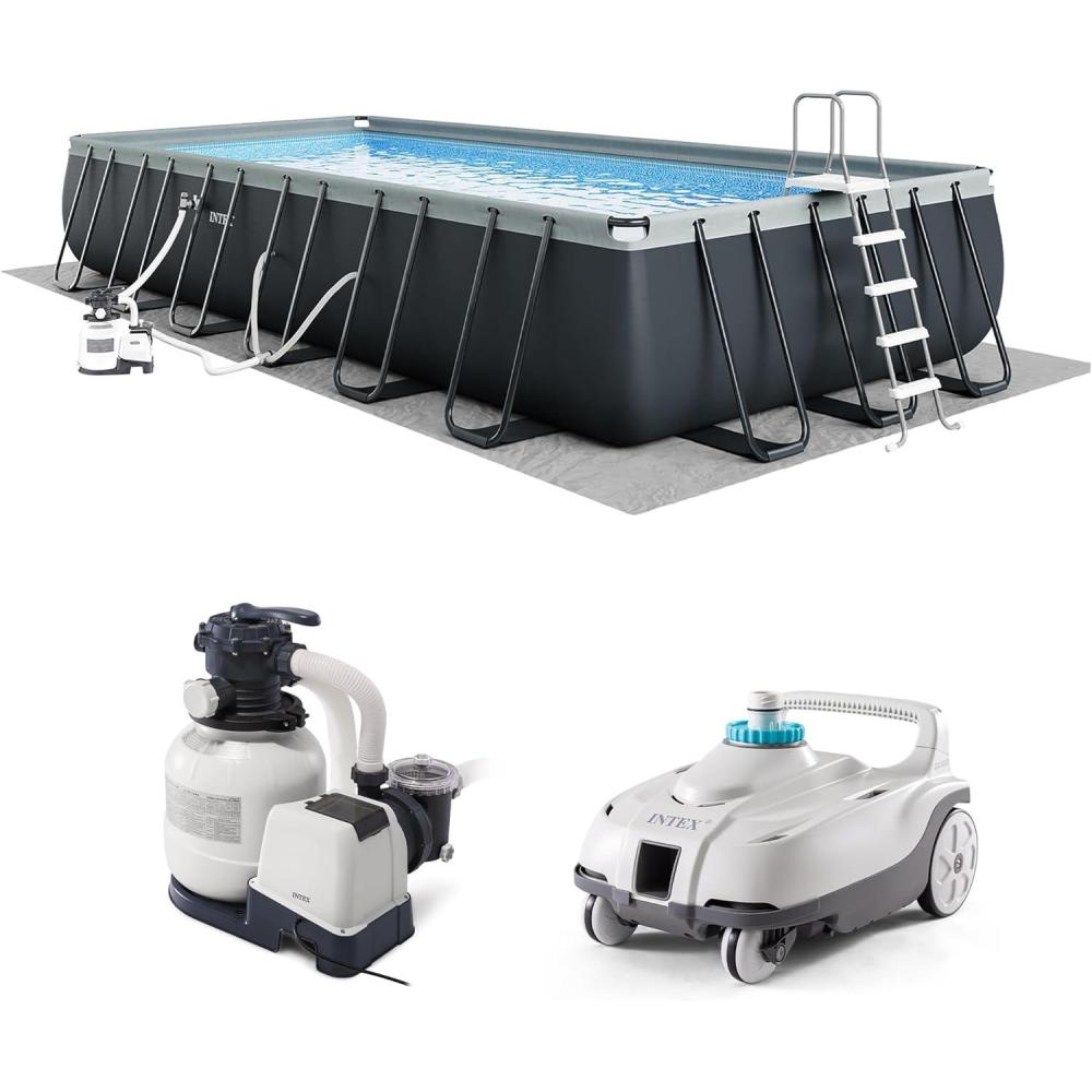 imageINTEX 26363EH Ultra XTR 24ft x 12ft x 52in Above Ground Swimming Pool Set with Sand Filter Pump and Automatic Pool Floor Cleaner