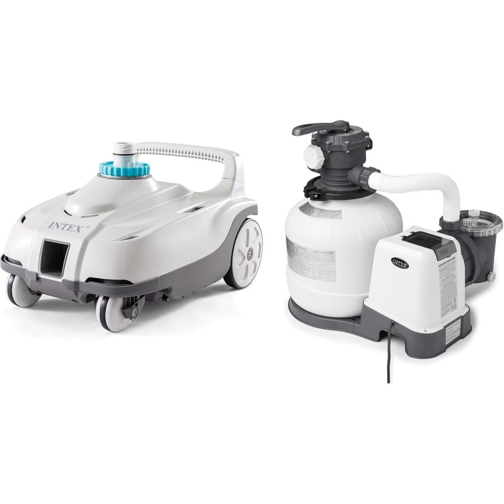 imageIntex ZX100 Auto Pressure Side Pool Cleaner with Hose and Converter and 2800 GPH Above Ground Pool Sand Filter Pump with Automatic Timer