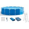 Intex Metal Frame 15′ x 48″ Round Above Ground Swimming Pool Set with Filter Pump, Ladder, and Cover with Maintenance Accessory Vacuum and Skimmer Kit