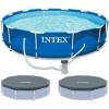 INTEX Metal Frame 12ft x 30in Round 6 Person Outdoor Swimming Pool Set with Filter Pump, Type-A Cartridge and Pool Covers (2-Pack), Tool-Free Assembly