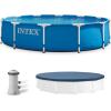 Intex 28211EH 12-Foot x 30-inch Metal Frame Round 6 Person Outdoor Above Ground Swimming Pool with GFCI Filter Pump and Pool Cover