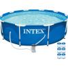 Intex 4 Person Metal Frame Outdoor Above Ground Pool Set with Drain Plug, Filter Pump, and 6 Type H Replacement Filter Cartridges, Blue