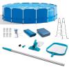 Intex Metal Frame 15′ x 48″ Round Above Ground Swimming Pool Set with Filter Pump, Ladder, and Cover with Maintenance Accessory Vacuum and Skimmer Kit