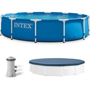 Intex 28211EH 12-Foot x 30-inch Metal Frame Round 6 Person Outdoor Above Ground Swimming Pool with GFCI Filter Pump and Pool Cover