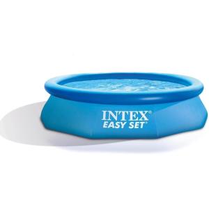Intex Easy Set 10 Foot x 30 Inch Above Ground Inflatable Round Swimming Pool with 30 Gauge 3 Ply Side Walls and Drain Plug, Blue