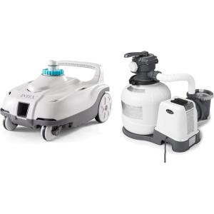 Intex ZX100 Auto Pressure Side Pool Cleaner with Hose and Converter and 2800 GPH Above Ground Pool Sand Filter Pump with Automatic Timer