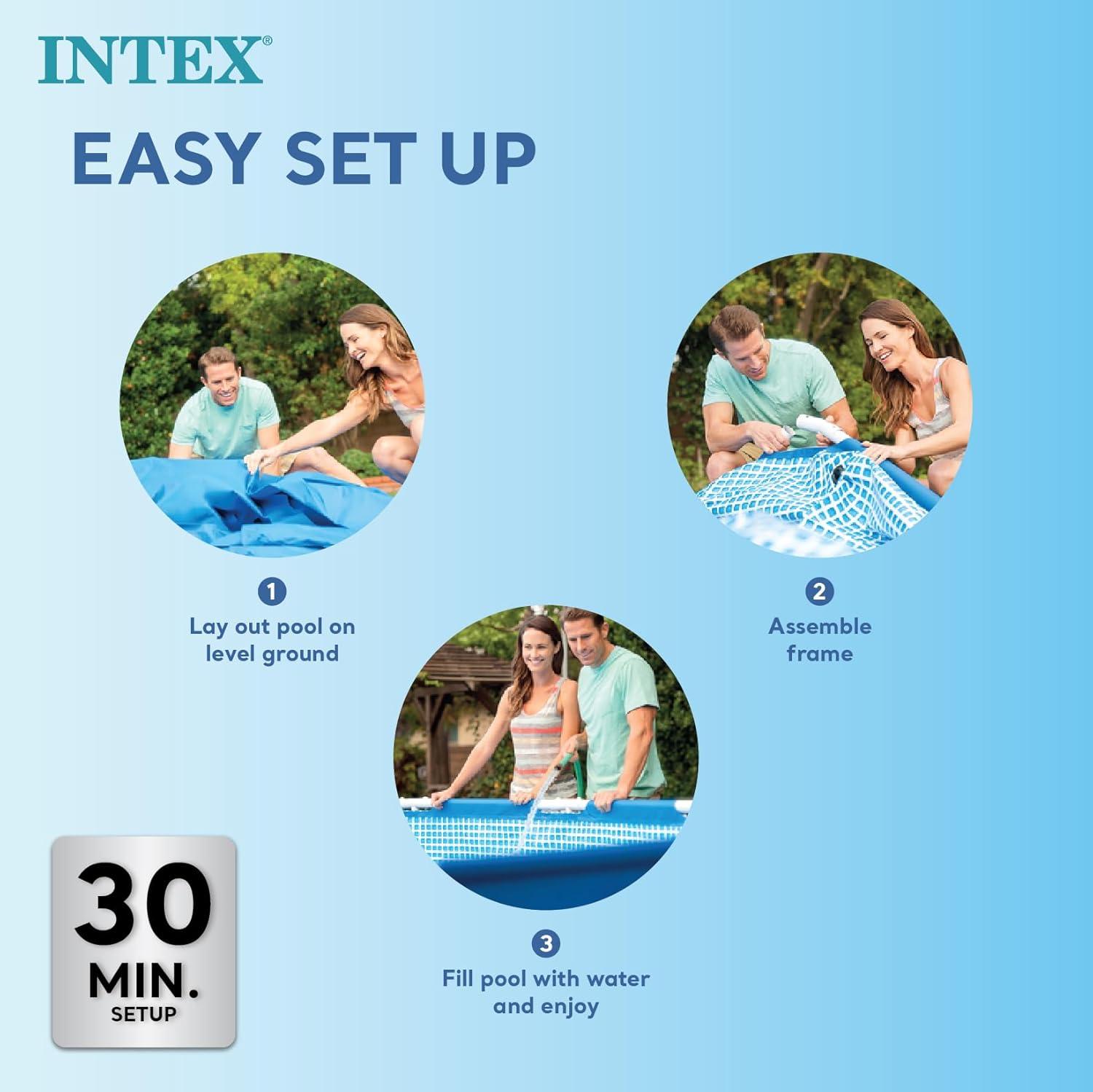 imageINTEX 28279EH Rectangular Frame Above Ground Swimming Pool Set 14ft x 33in Includes 530 GPH Cartridge Filter Pump SuperTough Puncture Resistant Rust Resistant 1883 Gallon Capacity