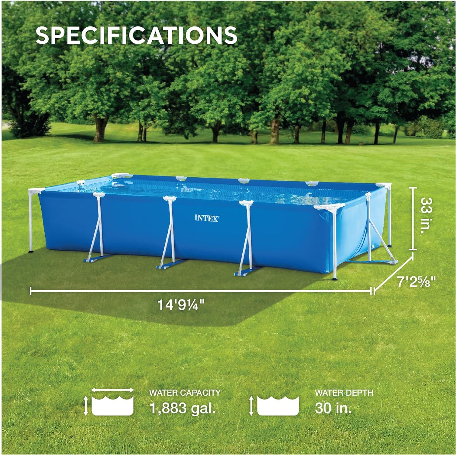 imageINTEX 28279EH Rectangular Frame Above Ground Swimming Pool Set 14ft x 33in Includes 530 GPH Cartridge Filter Pump SuperTough Puncture Resistant Rust Resistant 1883 Gallon Capacity
