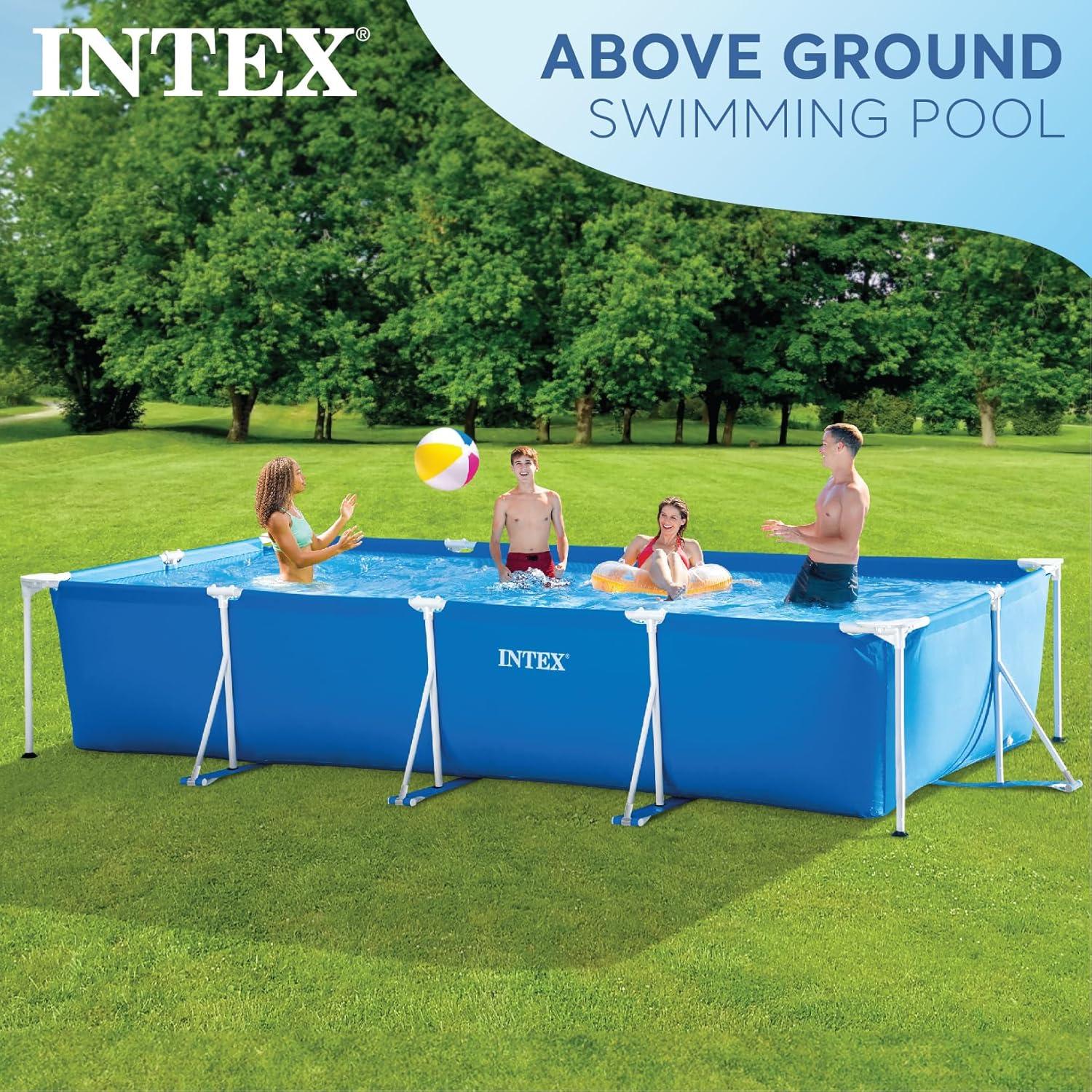 imageINTEX 28279EH Rectangular Frame Above Ground Swimming Pool Set 14ft x 33in Includes 530 GPH Cartridge Filter Pump SuperTough Puncture Resistant Rust Resistant 1883 Gallon Capacity