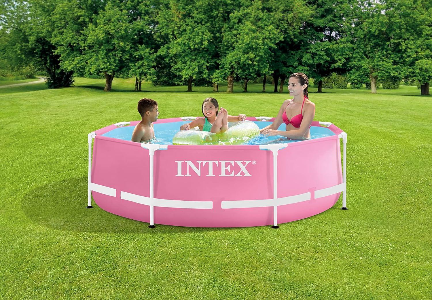 imageINTEX 28291EH Metal Frame Above Ground Swimming Pool Set 8ft x 30in Includes 330 GPH Cartridge Filter Pump PunctureResistant Material Rust Resistant 751 Gallon Capacity Pink