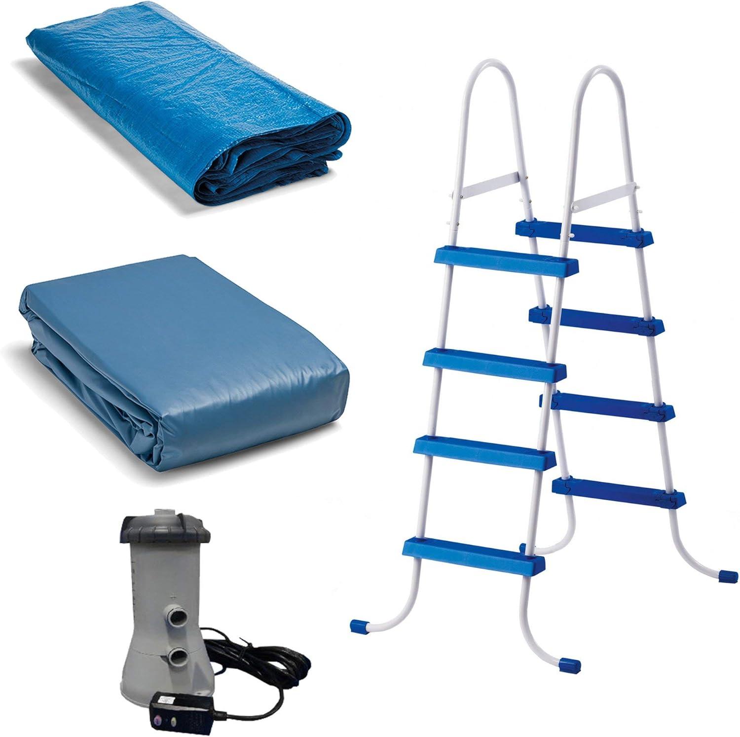 imageINTEX Easy Set Inflatable Swimming Pool Set 15ft x 48in with 1000 GPH Cartridge Filter Pump and Hydrotools Chlorine Dispenser Easy Assembly