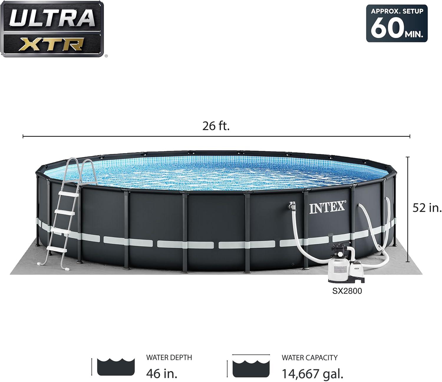imageINTEX Ultra XTR Deluxe Round Above Ground Swimming Pool Set 24ft x 52in Includes Krystal Clear Cartridge Filter Pump Easy to AssembleOriginal Packaging