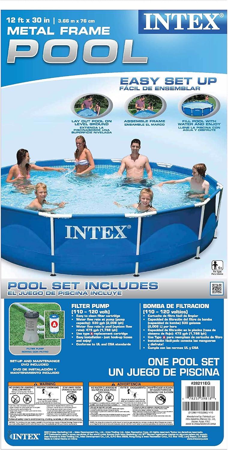 imageIntex 12ft x 30in Metal Frame Above Ground Round Family Swimming Pool Set amp Pump