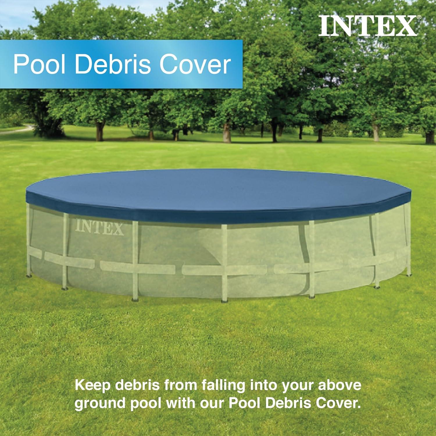imageIntex 15 Foot by 48 Inch Round Metal Frame Above Ground Swimming Pool Set for Outdoor Use with Filter Pump Ladder Ground Cloth and Cover Blue