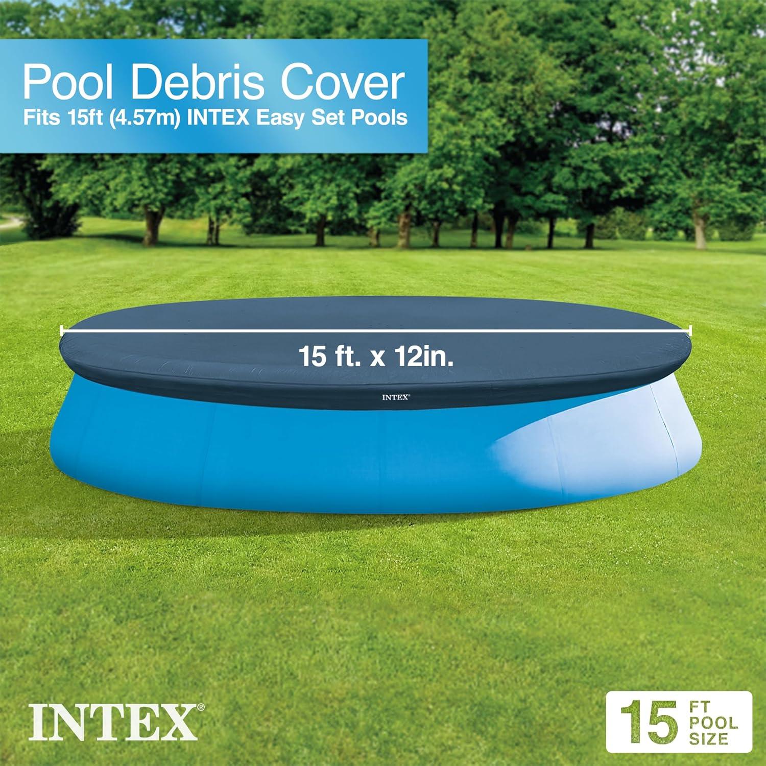 imageIntex 15 x 33 Easy Set Inflatable Ring Top Round Above Ground Swimming Pool with Cover and Krystal Clear Cartridge Filter Pump