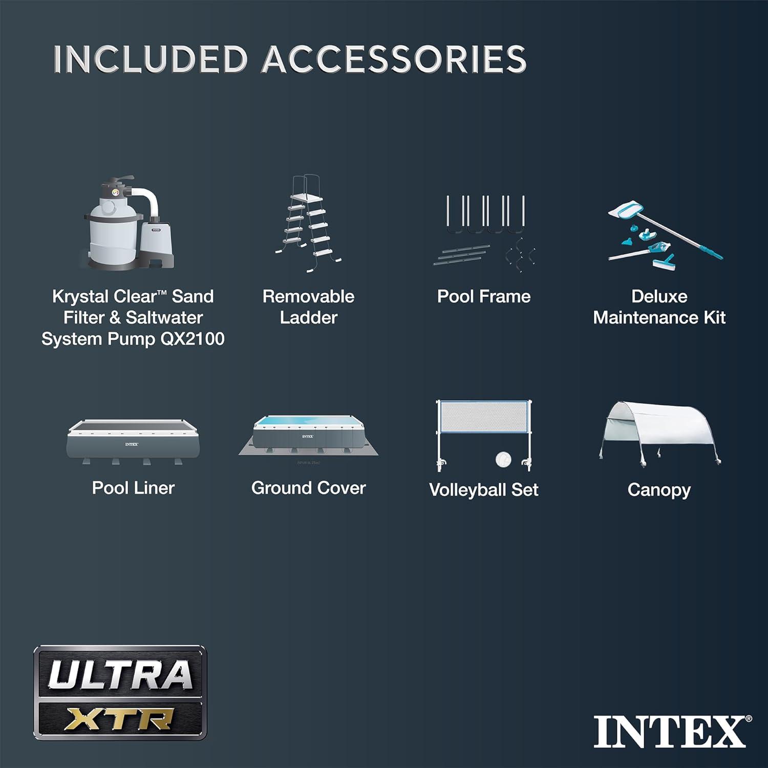 imageIntex 18 Foot by 52 Inch Ultra XTR Framed Above Ground Swimming Pool Set with Sand Filter Pump Pool Cover and Ladder Canopy and Ground Cloth Gray24 x 12 x 52
