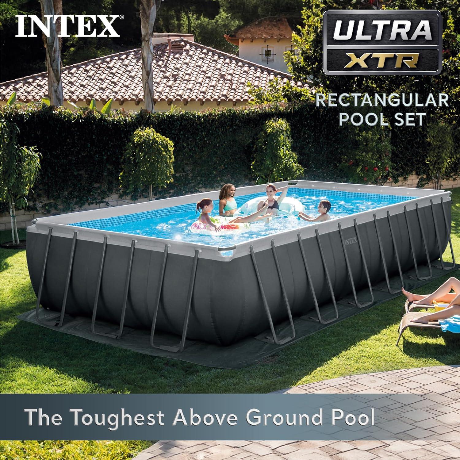 imageIntex 18 Foot by 52 Inch Ultra XTR Framed Above Ground Swimming Pool Set with Sand Filter Pump Pool Cover and Ladder Canopy and Ground Cloth Gray24 x 12 x 52