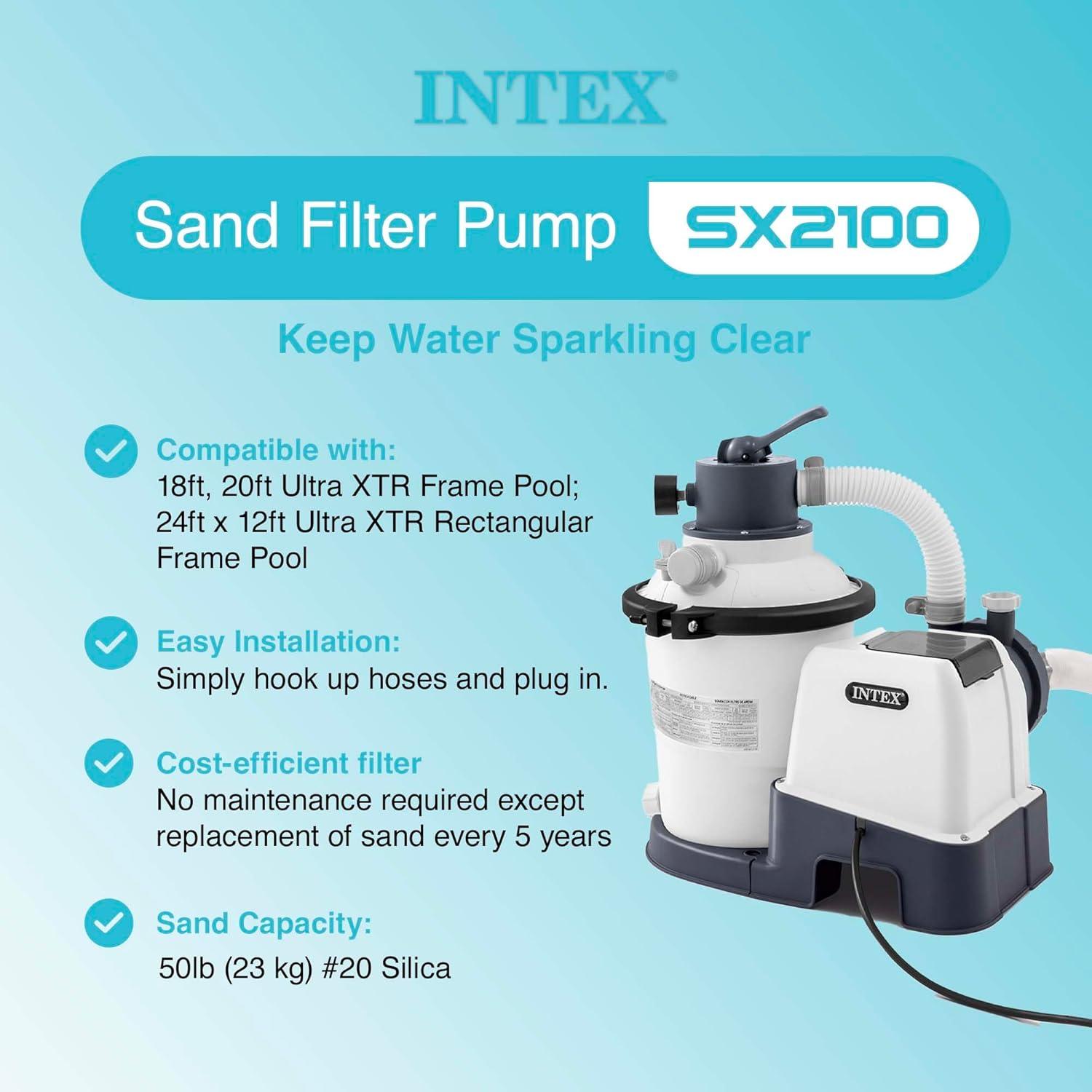 imageIntex 2100 Gallon Per Hour Above Ground Pool Sand Filter Pool Pump with Deluxe Pool Maintenance Kit and Automatic 24 Hour Timer