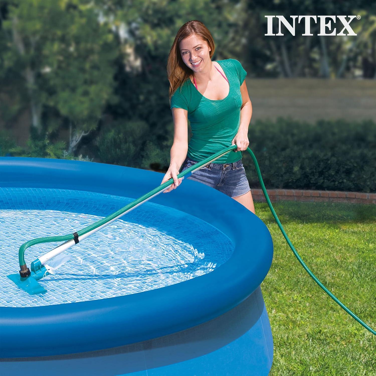 imageIntex 26165EH 15Foot x 42Inch Easy Setup Portable Inflatable Outdoor Above Ground Round Swimming Pool Set with Ladder Filter Pump Cover and Cleaning Maintenance Kit with Vacuum Skimmer amp Pole