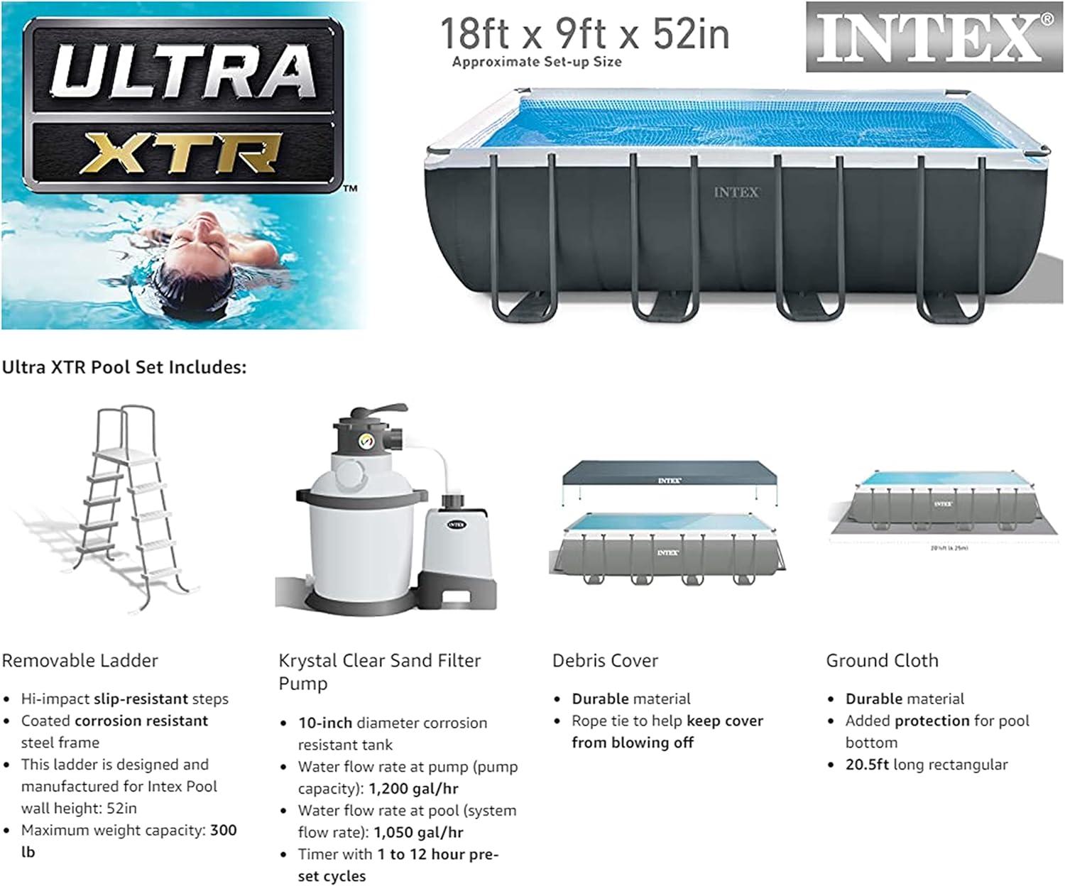 imageIntex 26355EH Ultra XTR 18ft x 9ft x 52in Above Ground Swimming Pool Set with Sand Filter Pump and OptiFlow 50lb Premium Filter Sand18 x 9 x 52