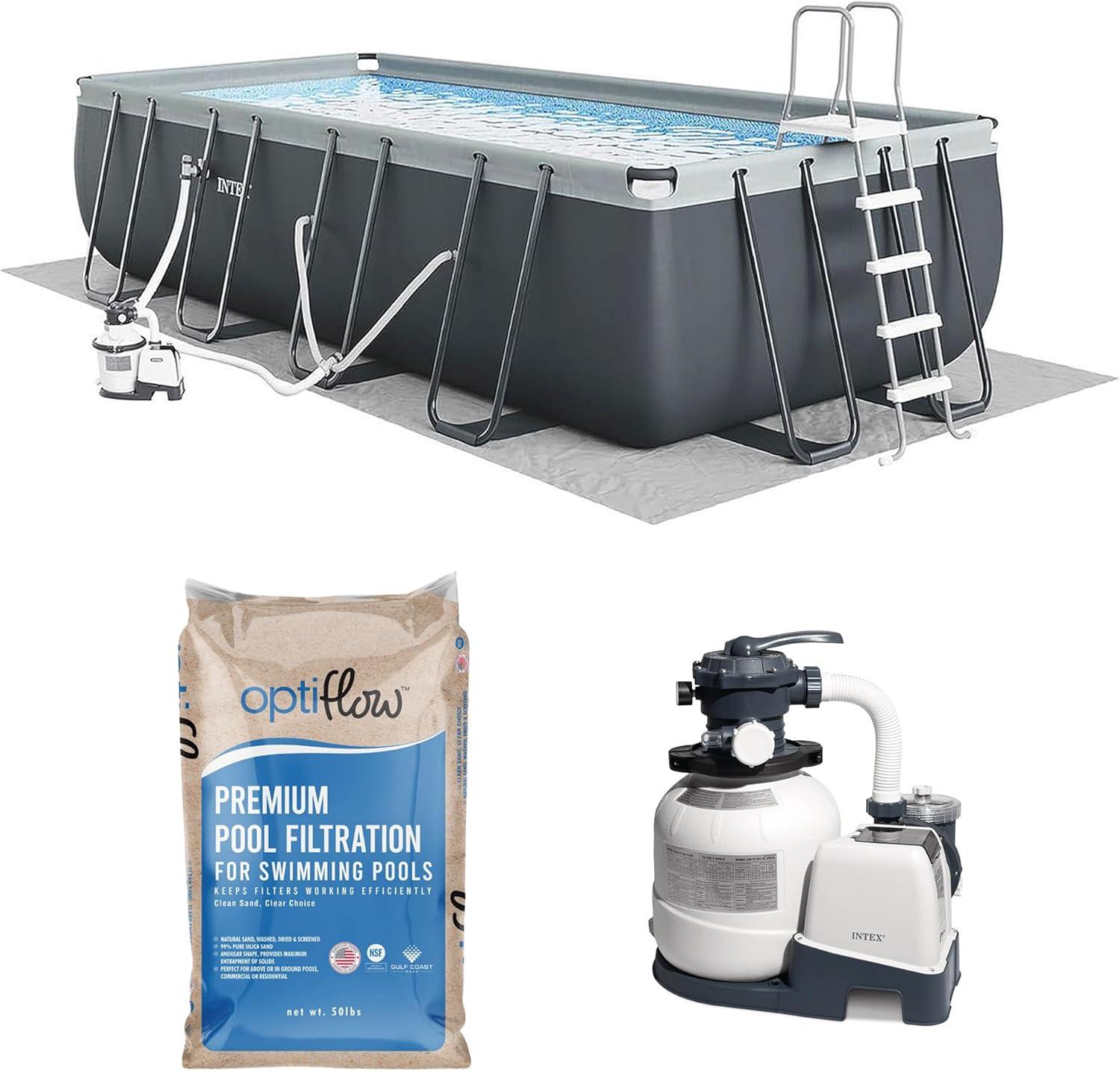 imageIntex 26355EH Ultra XTR 18ft x 9ft x 52in Above Ground Swimming Pool Set with Sand Filter Pump and OptiFlow 50lb Premium Filter Sand24 x 12 x 52